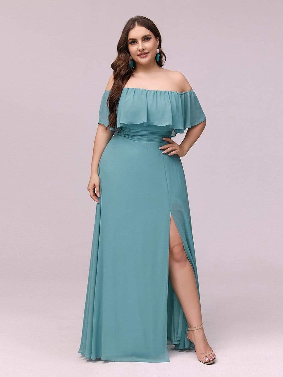 Elegant Plus Size Off the Shoulder Bridesmaid Dress with Thigh Split