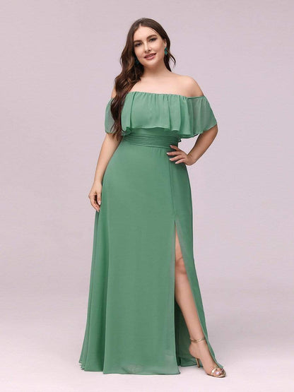 Elegant Plus Size Off the Shoulder Bridesmaid Dress with Thigh Split