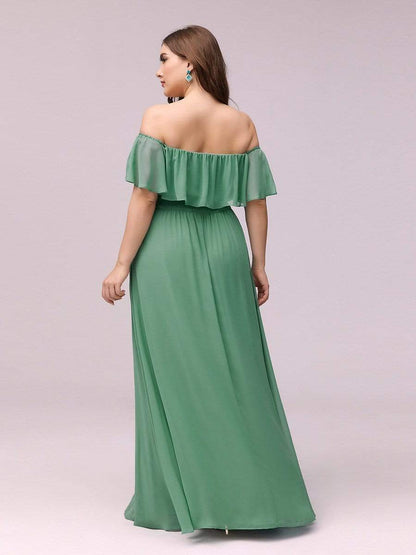 Elegant Plus Size Off the Shoulder Bridesmaid Dress with Thigh Split