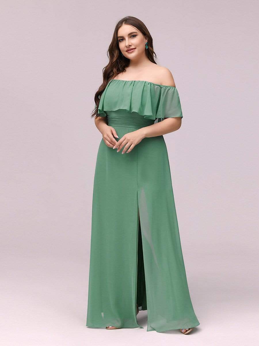 Elegant Plus Size Off the Shoulder Bridesmaid Dress with Thigh Split