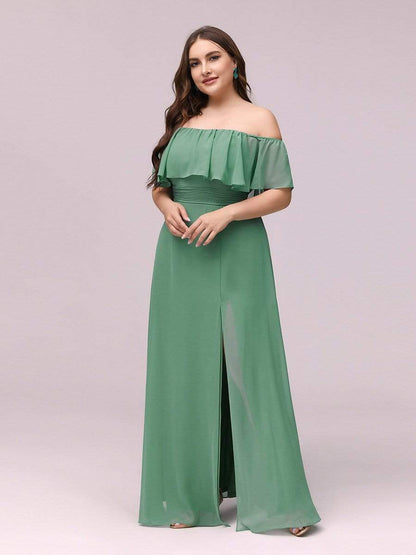 Elegant Plus Size Off the Shoulder Bridesmaid Dress with Thigh Split