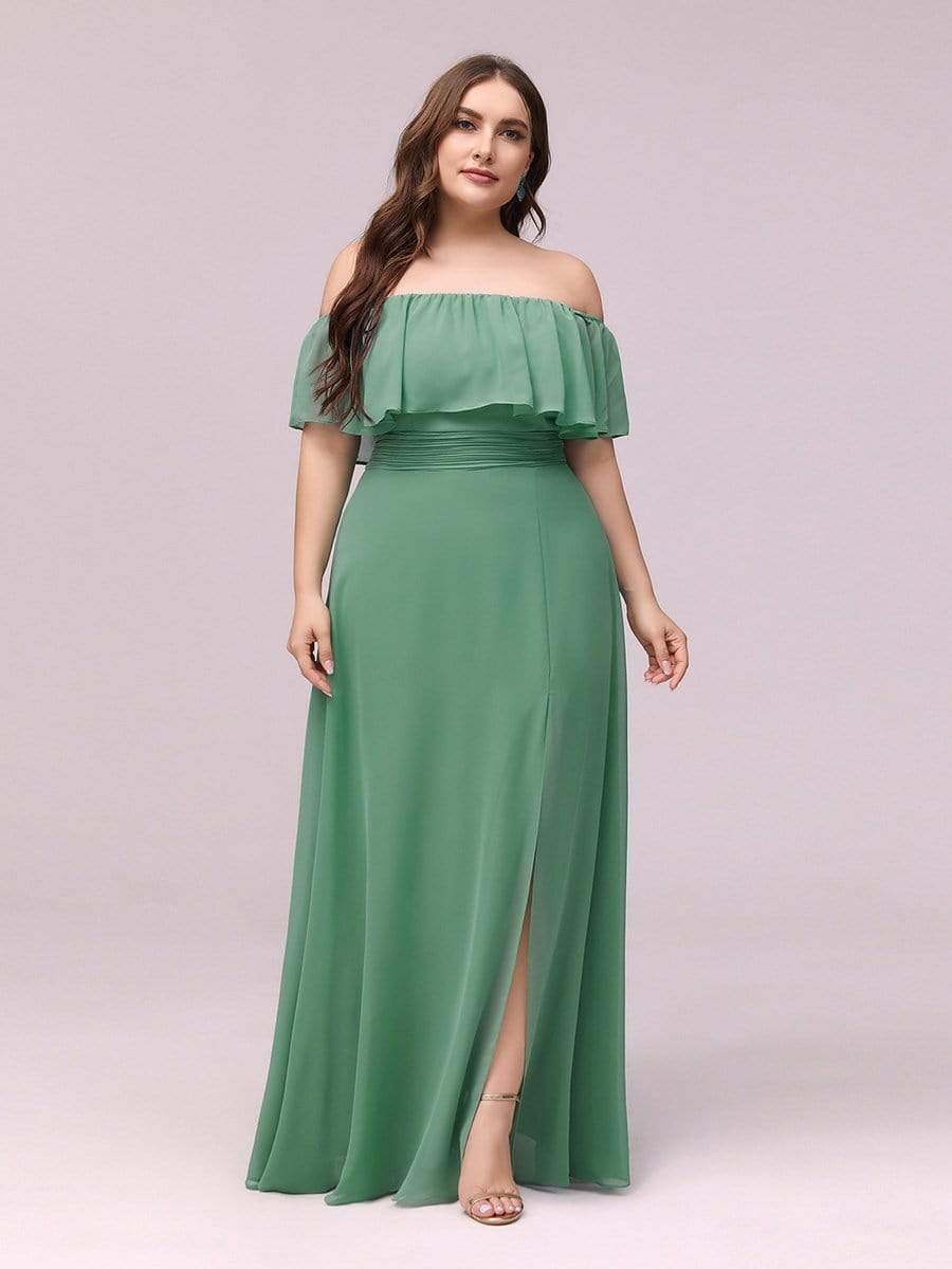 Elegant Plus Size Off the Shoulder Bridesmaid Dress with Thigh Split