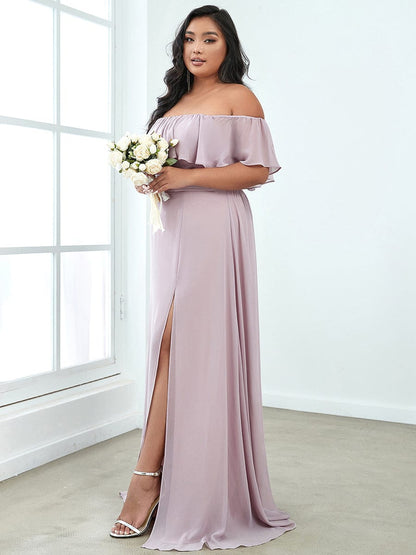 Elegant Plus Size Off the Shoulder Bridesmaid Dress with Thigh Split