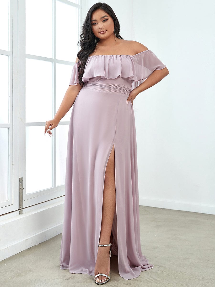 Elegant Plus Size Off the Shoulder Bridesmaid Dress with Thigh Split