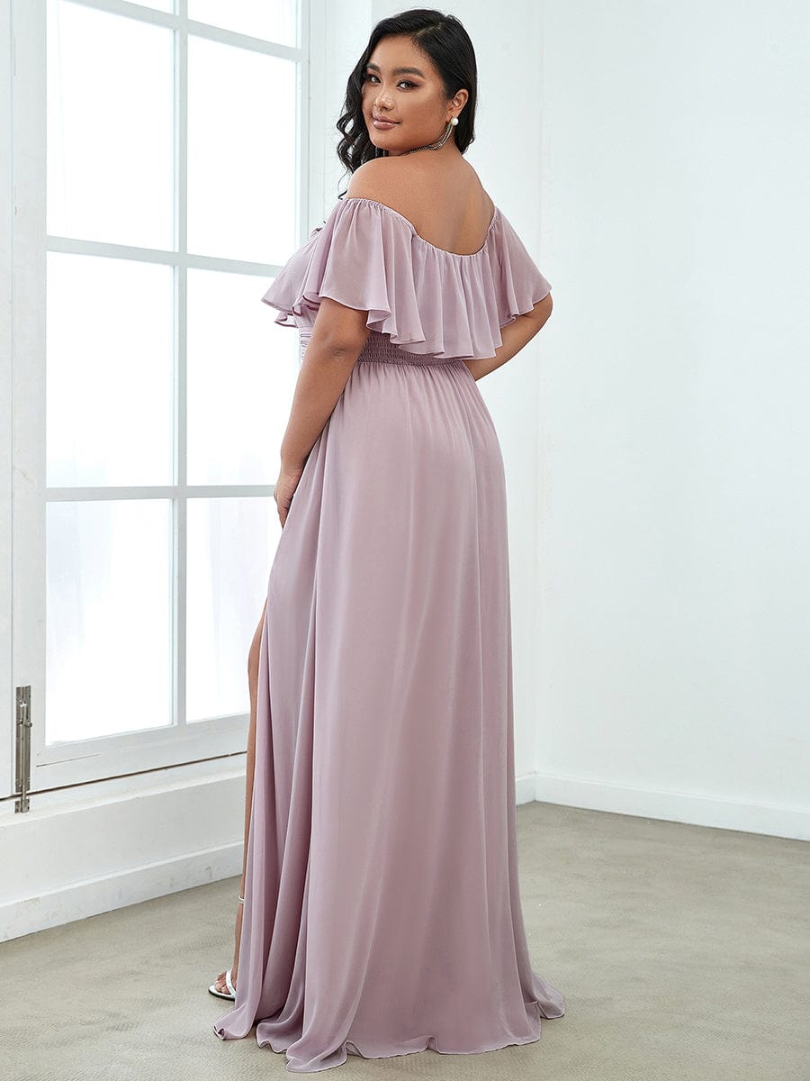 Elegant Plus Size Off the Shoulder Bridesmaid Dress with Thigh Split
