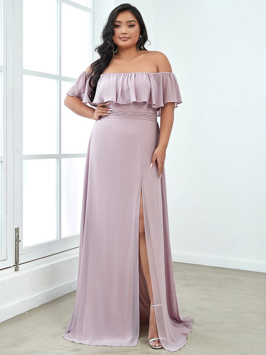 Elegant Plus Size Off the Shoulder Bridesmaid Dress with Thigh Split