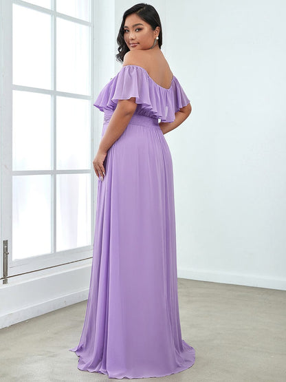 Elegant Plus Size Off the Shoulder Bridesmaid Dress with Thigh Split