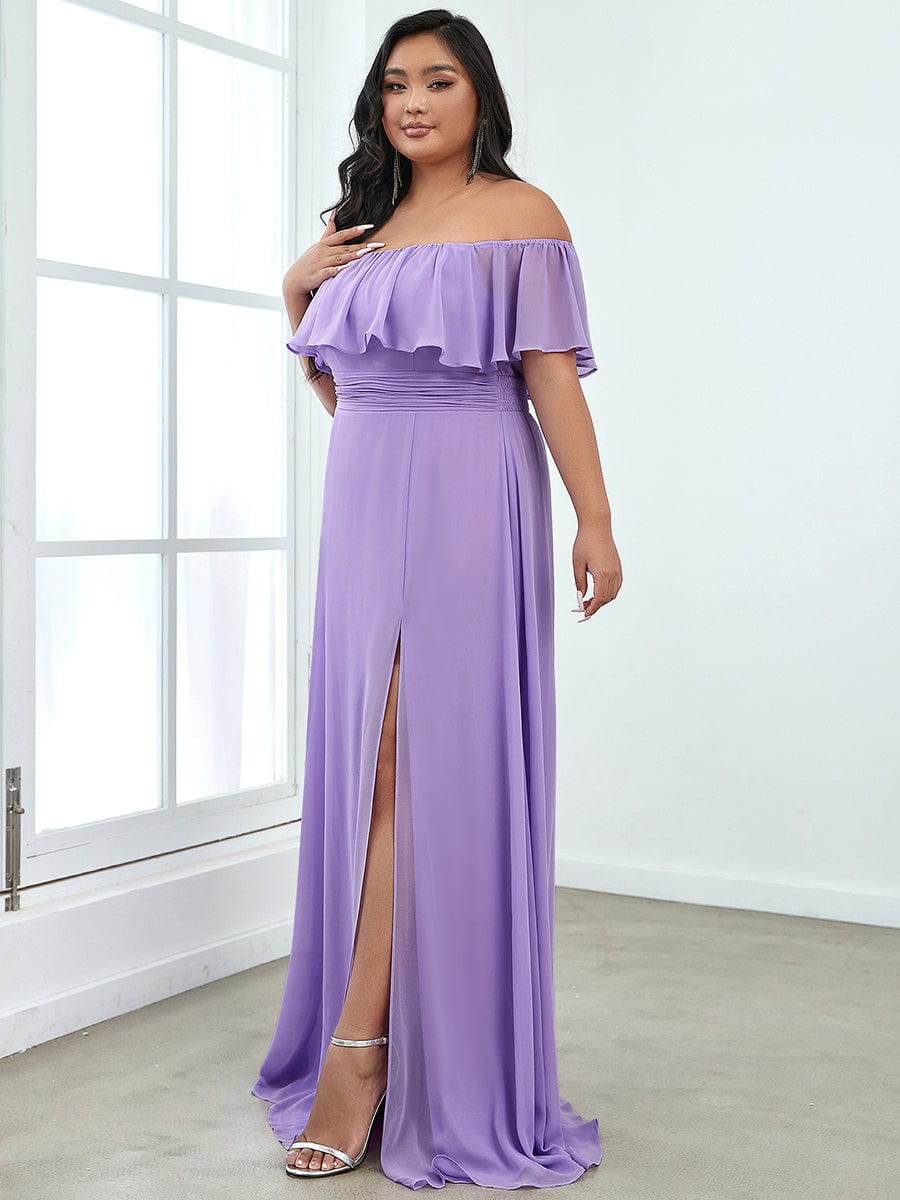 Elegant Plus Size Off the Shoulder Bridesmaid Dress with Thigh Split
