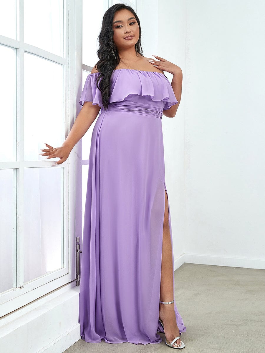 Elegant Plus Size Off the Shoulder Bridesmaid Dress with Thigh Split