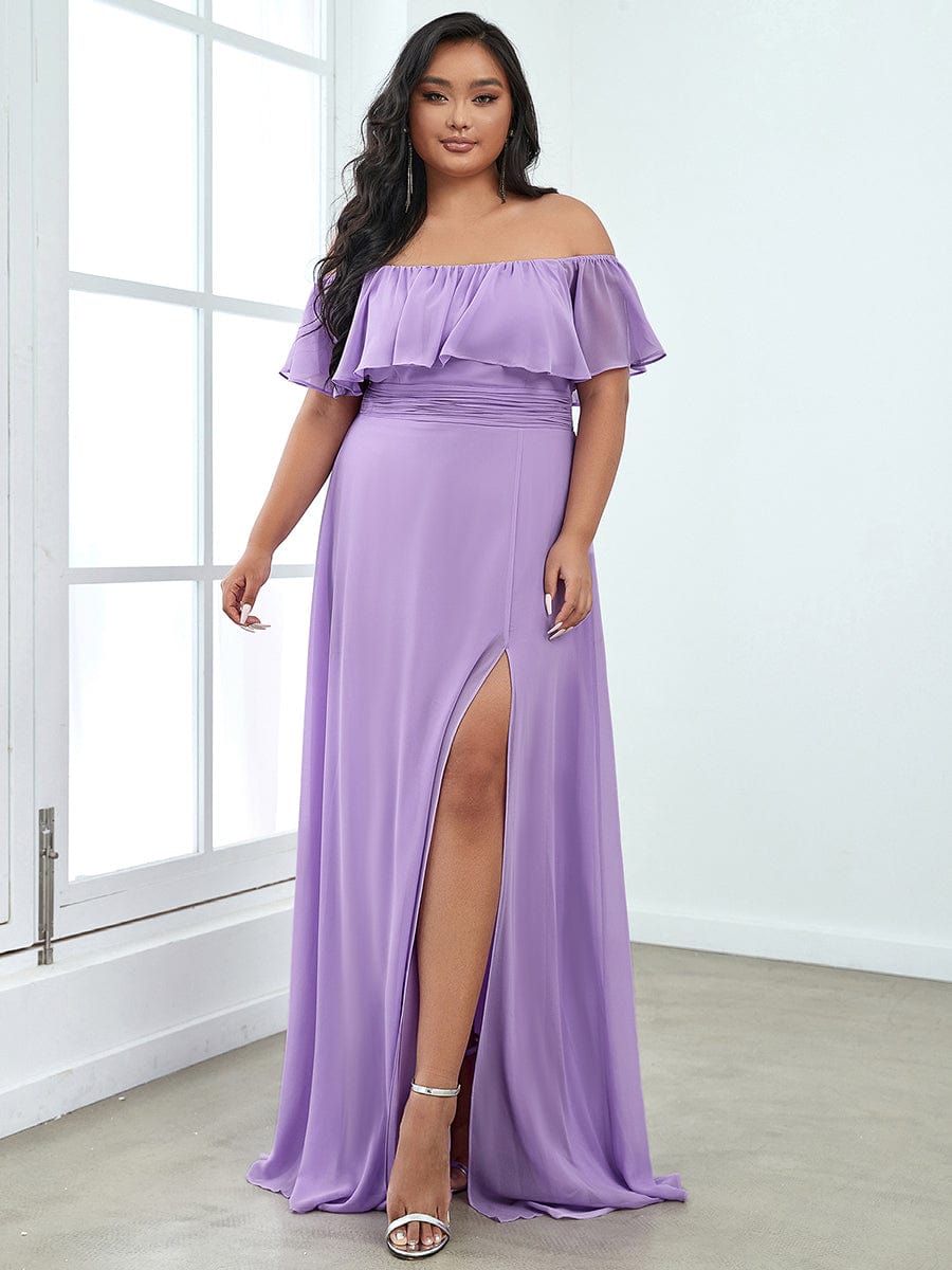 Elegant Plus Size Off the Shoulder Bridesmaid Dress with Thigh Split