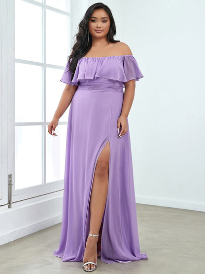 Elegant Plus Size Off the Shoulder Bridesmaid Dress with Thigh Split