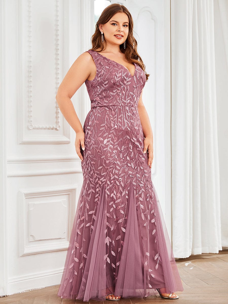 Elegant Plus Size Sequin Fishtail Formal Evening Gown
