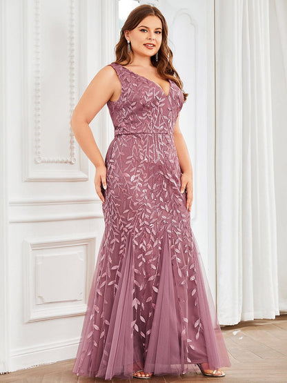 Elegant Plus Size Sequin Fishtail Formal Evening Gown