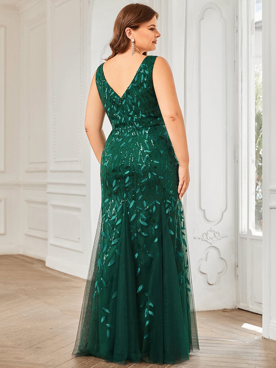 Elegant Plus Size Sequin Fishtail Formal Evening Gown