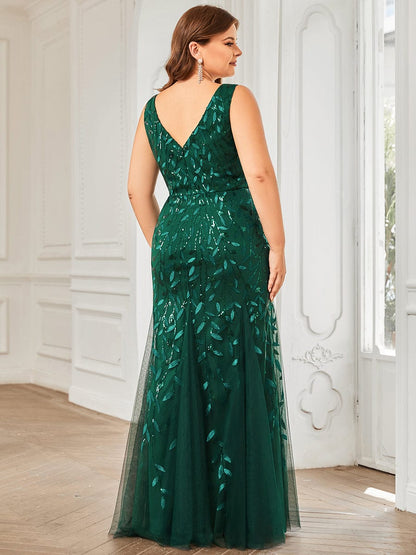 Elegant Plus Size Sequin Fishtail Formal Evening Gown