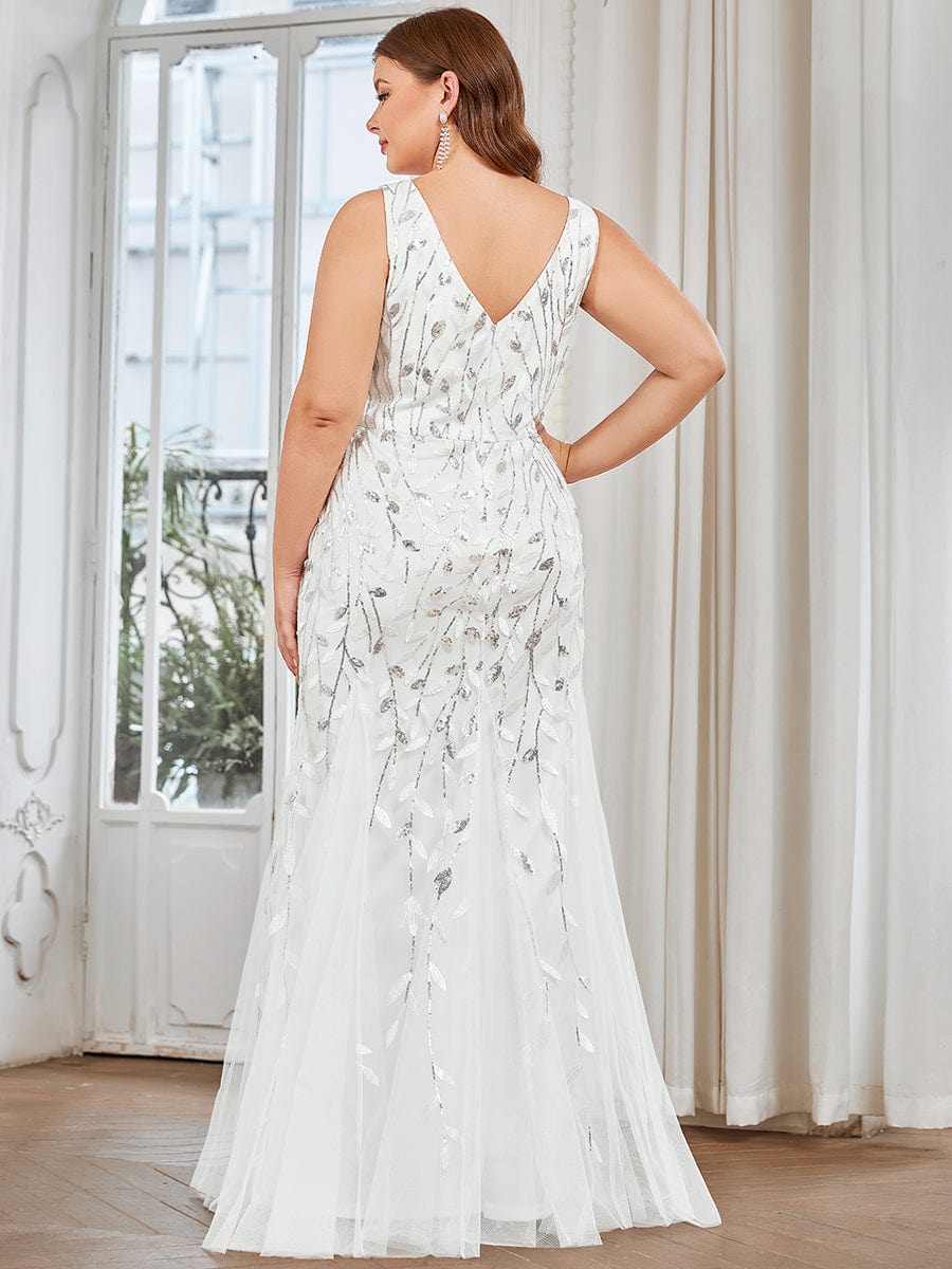 Elegant Plus Size Sequin Fishtail Formal Evening Gown