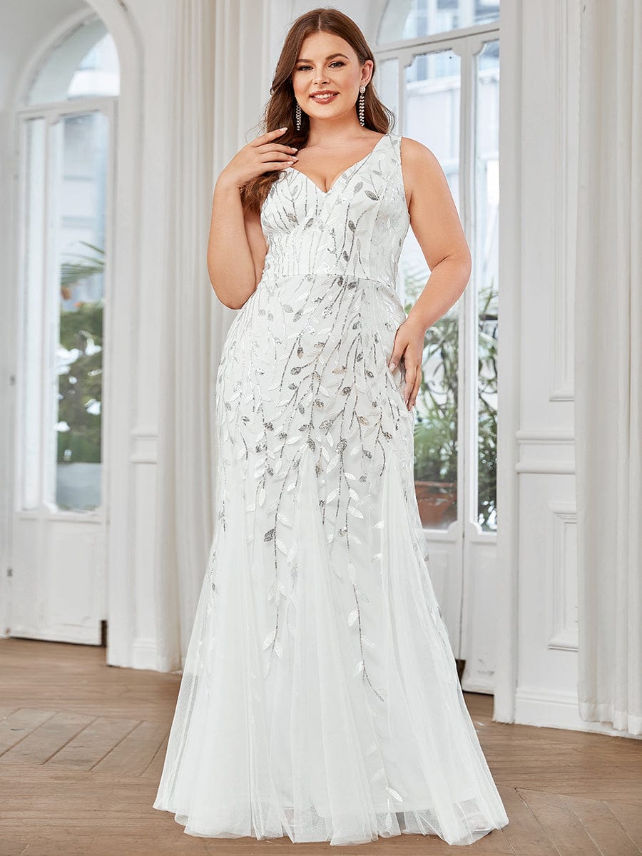 Elegant Plus Size Sequin Fishtail Formal Evening Gown