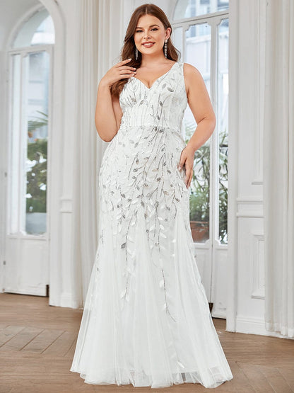 Elegant Plus Size Sequin Fishtail Formal Evening Gown