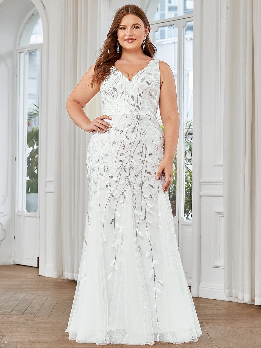 Elegant Plus Size Sequin Fishtail Formal Evening Gown