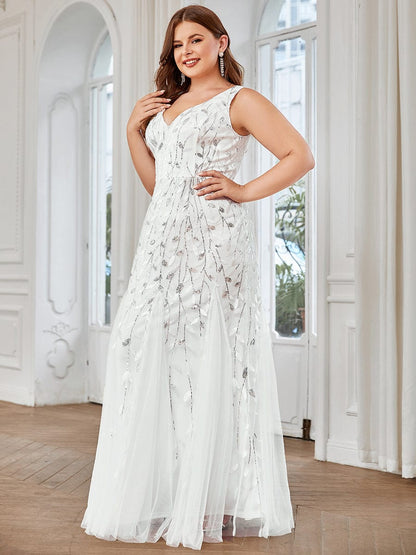 Elegant Plus Size Sequin Fishtail Formal Evening Gown