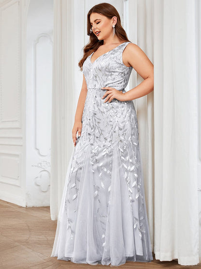 Elegant Plus Size Sequin Fishtail Formal Evening Gown