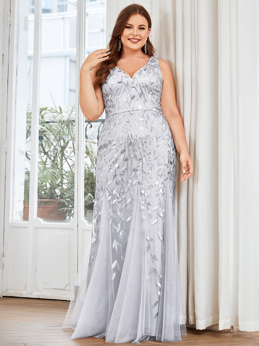 Elegant Plus Size Sequin Fishtail Formal Evening Gown