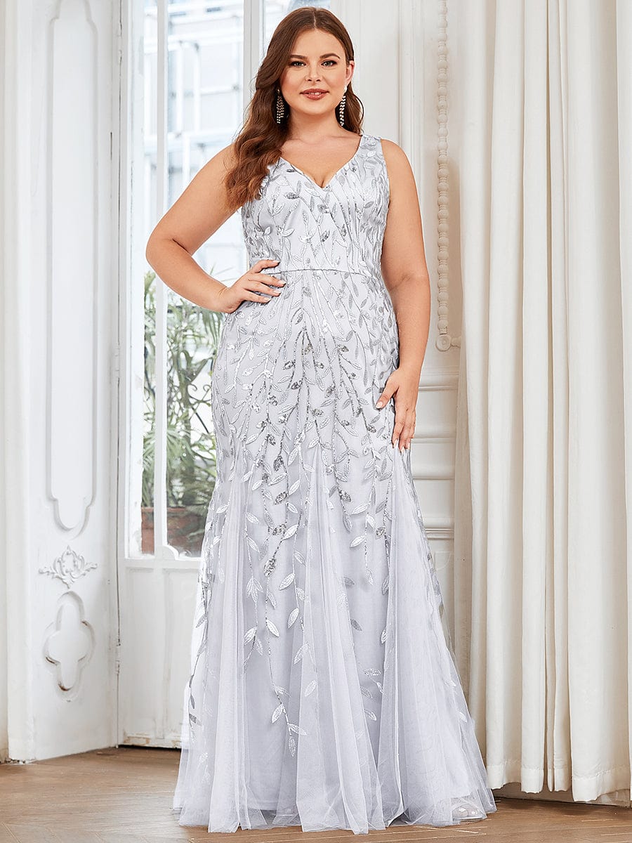 Elegant Plus Size Sequin Fishtail Formal Evening Gown