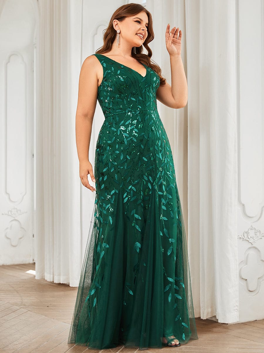 Elegant Plus Size Sequin Fishtail Formal Evening Gown