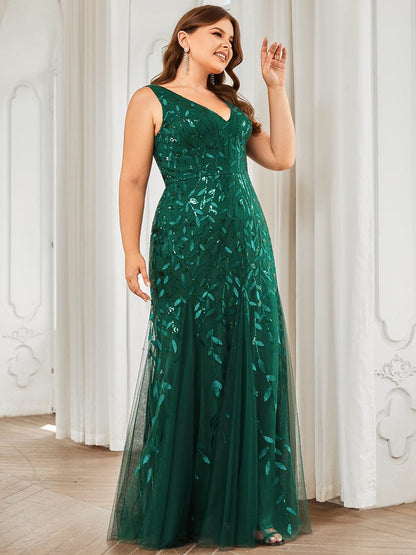 Elegant Plus Size Sequin Fishtail Formal Evening Gown