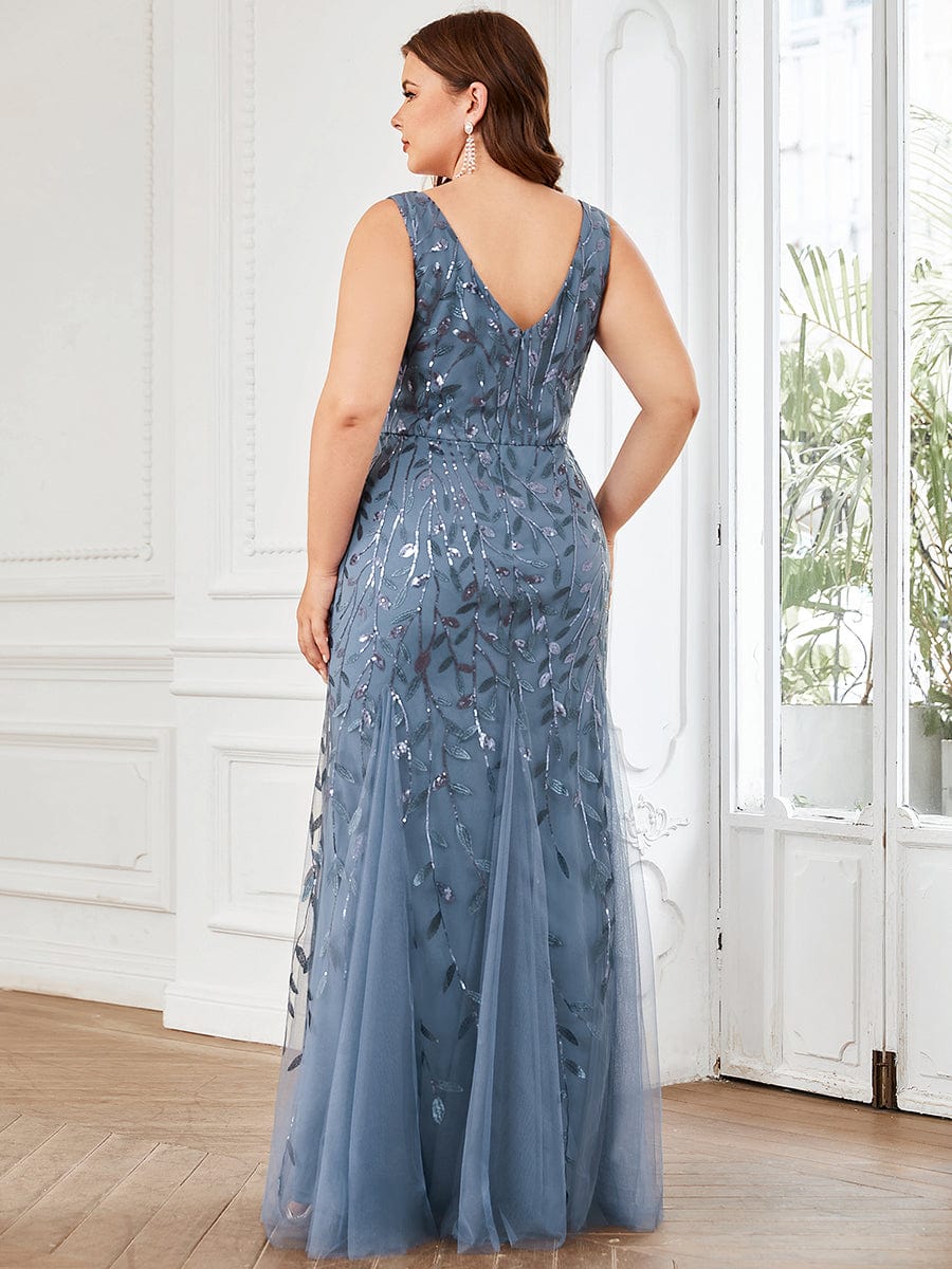 Elegant Plus Size Sequin Fishtail Formal Evening Gown
