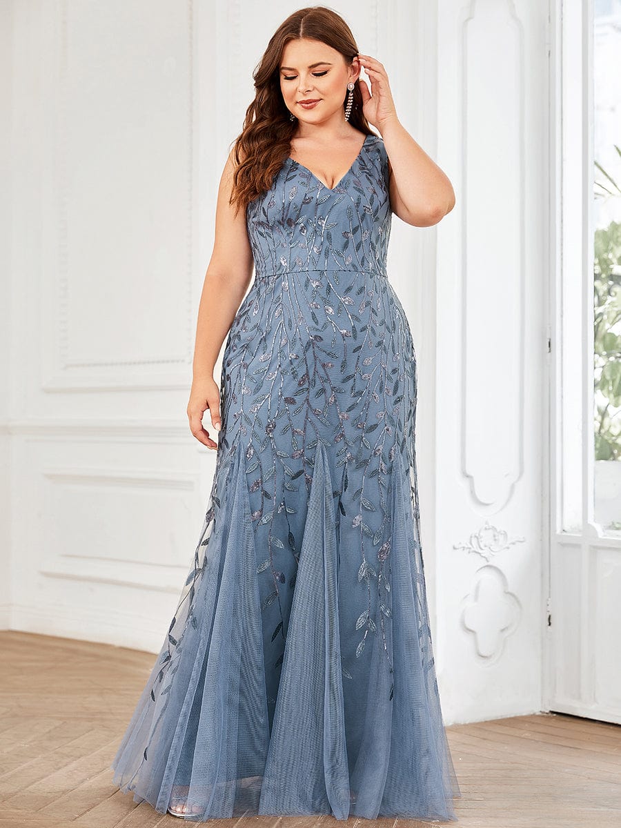 Elegant Plus Size Sequin Fishtail Formal Evening Gown