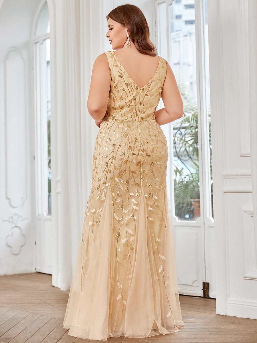 Elegant Plus Size Sequin Fishtail Formal Evening Gown
