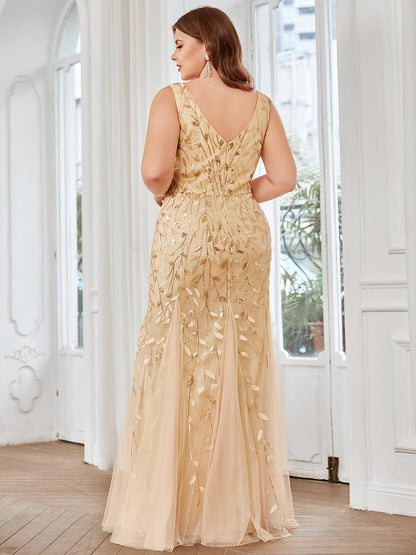 Elegant Plus Size Sequin Fishtail Formal Evening Gown