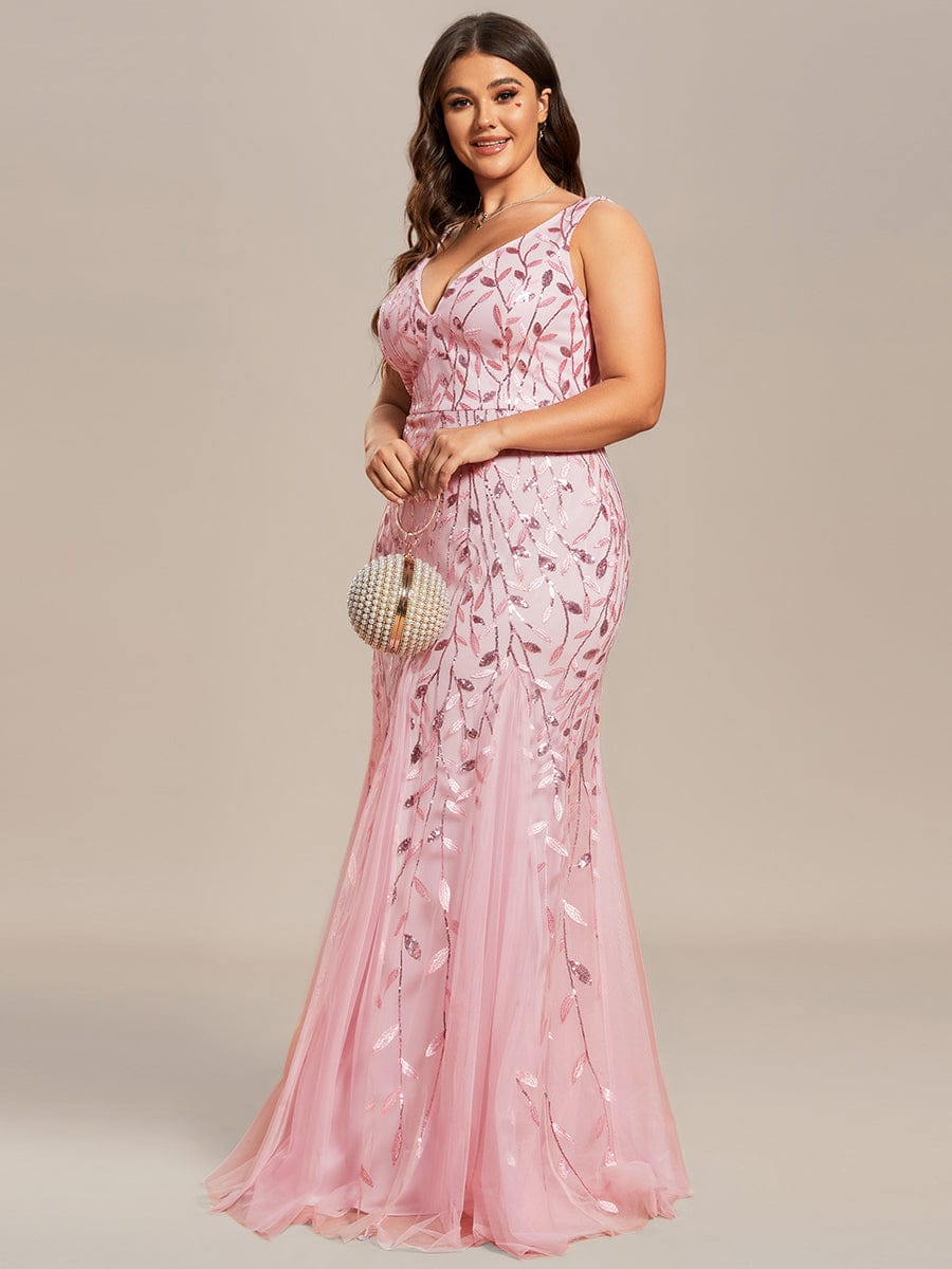 Elegant Plus Size Sequin Fishtail Formal Evening Gown
