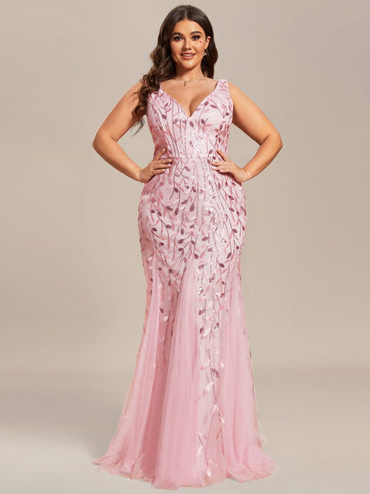 Elegant Plus Size Sequin Fishtail Formal Evening Gown