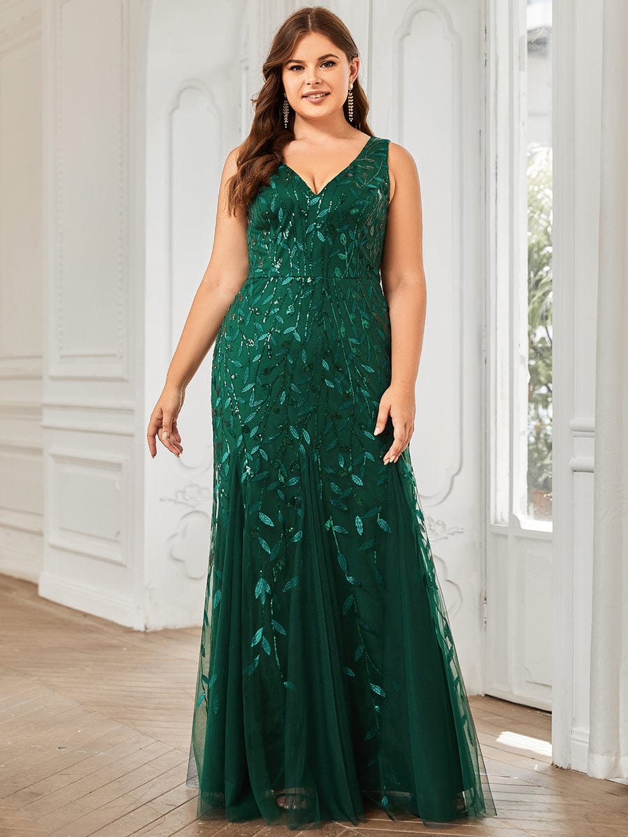 Elegant Plus Size Sequin Fishtail Formal Evening Gown