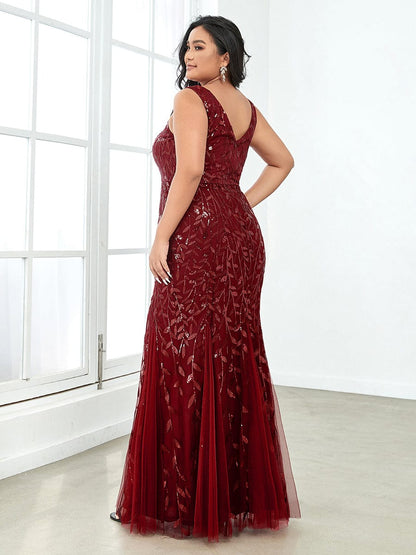 Elegant Plus Size Sequin Fishtail Formal Evening Gown
