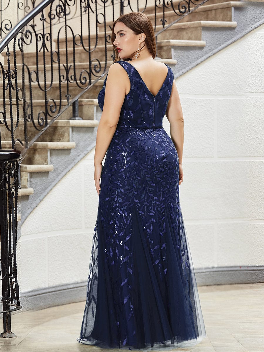 Elegant Plus Size Sequin Fishtail Formal Evening Gown