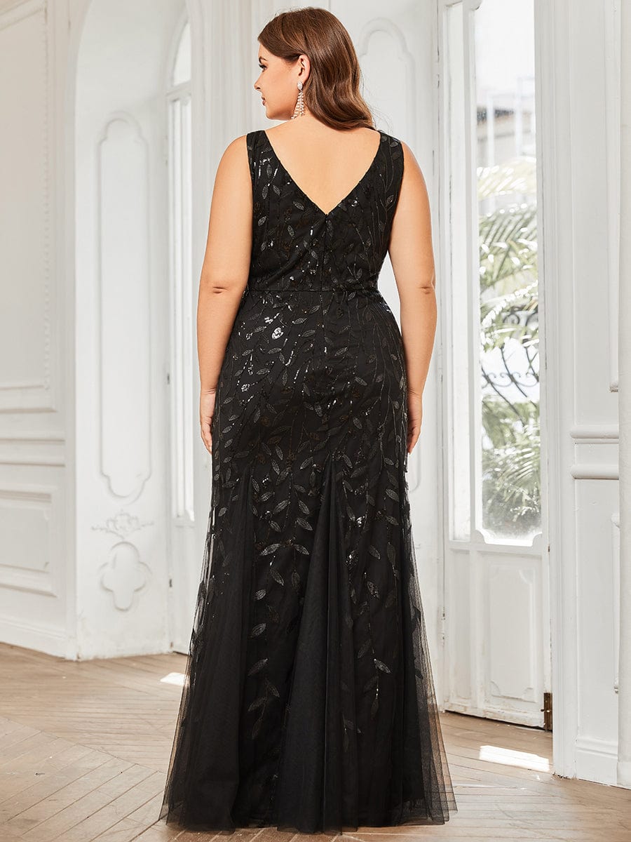 Elegant Plus Size Sequin Fishtail Formal Evening Gown