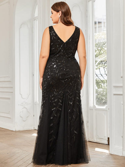 Elegant Plus Size Sequin Fishtail Formal Evening Gown