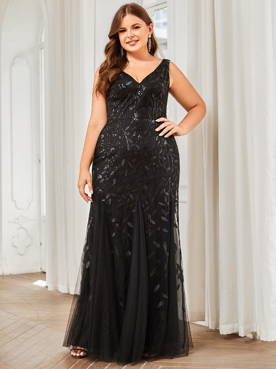 Elegant Plus Size Sequin Fishtail Formal Evening Gown