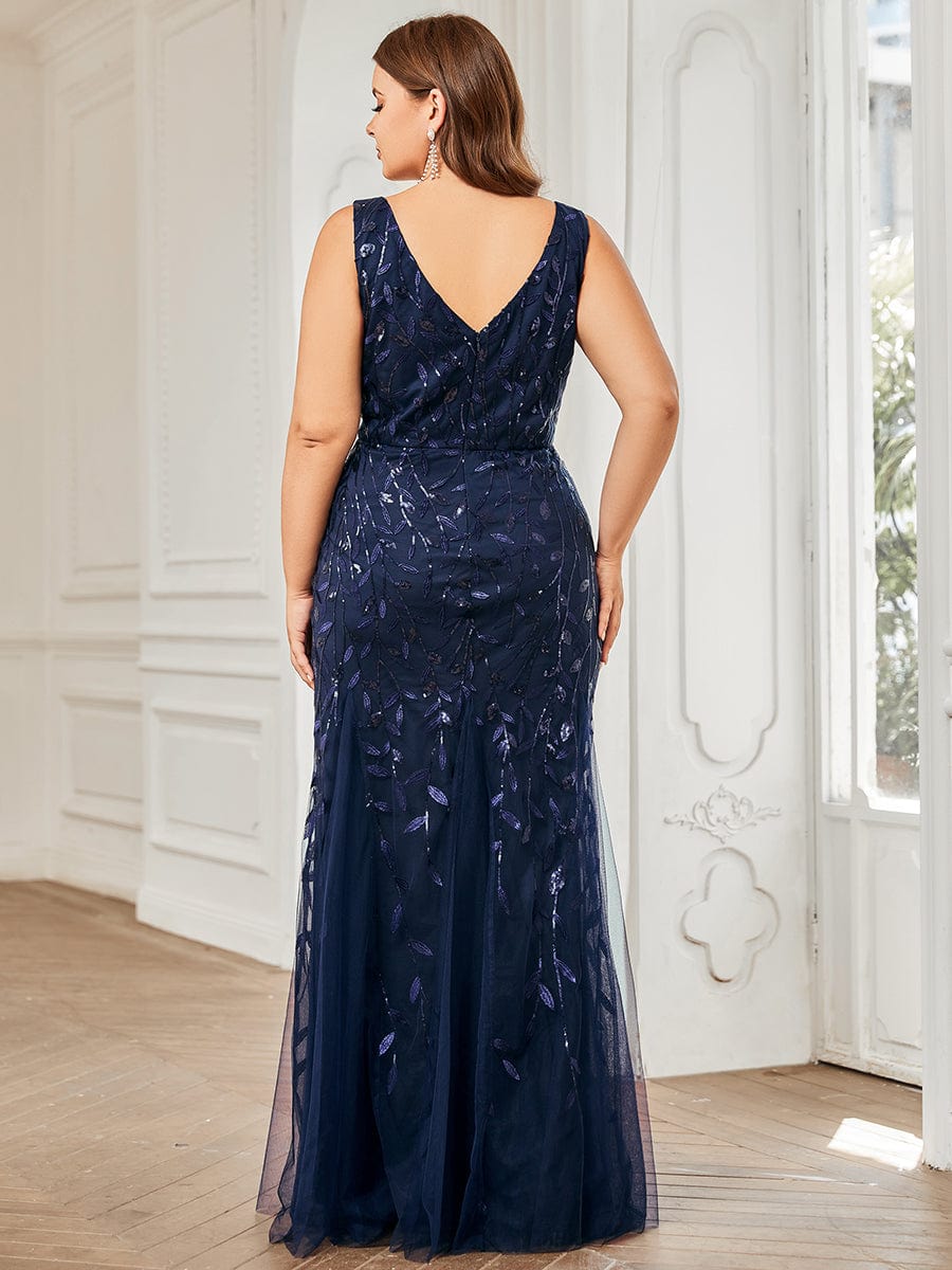 Elegant Plus Size Sequin Fishtail Formal Evening Gown