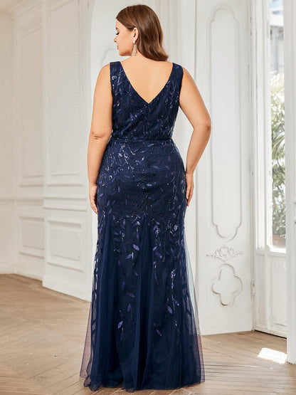Elegant Plus Size Sequin Fishtail Formal Evening Gown