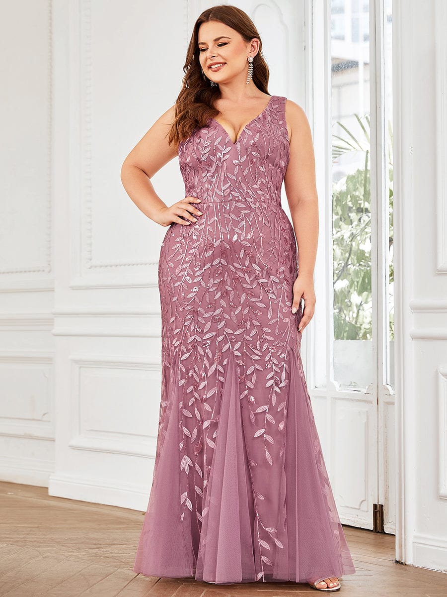 Elegant Plus Size Sequin Fishtail Formal Evening Gown