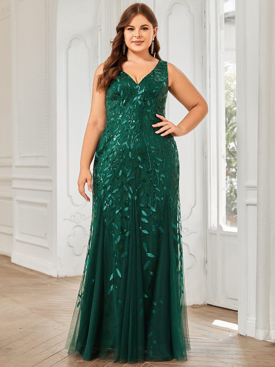 Elegant Plus Size Sequin Fishtail Formal Evening Gown