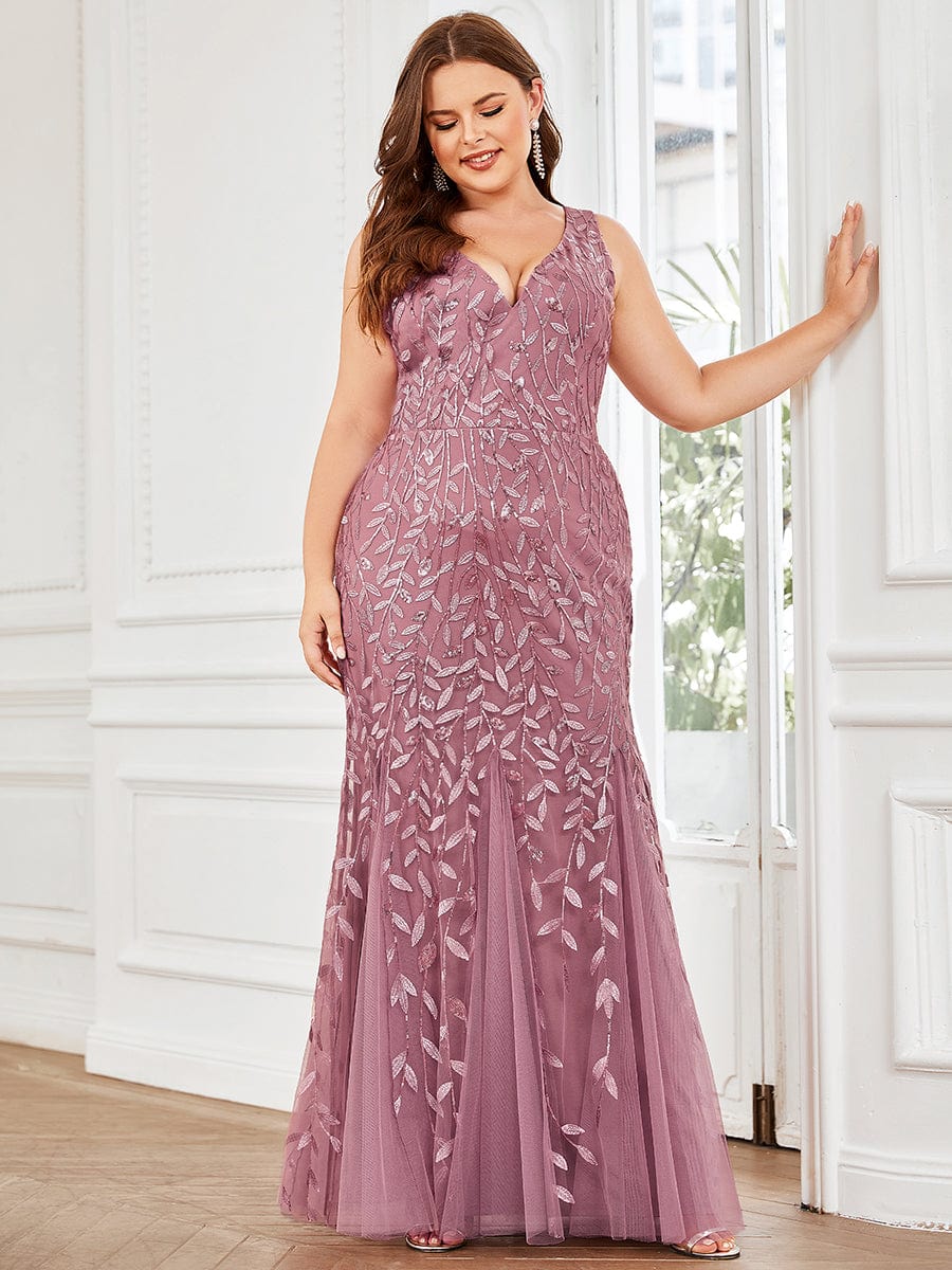 Elegant Plus Size Sequin Fishtail Formal Evening Gown