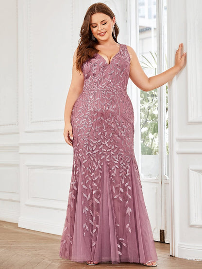 Elegant Plus Size Sequin Fishtail Formal Evening Gown