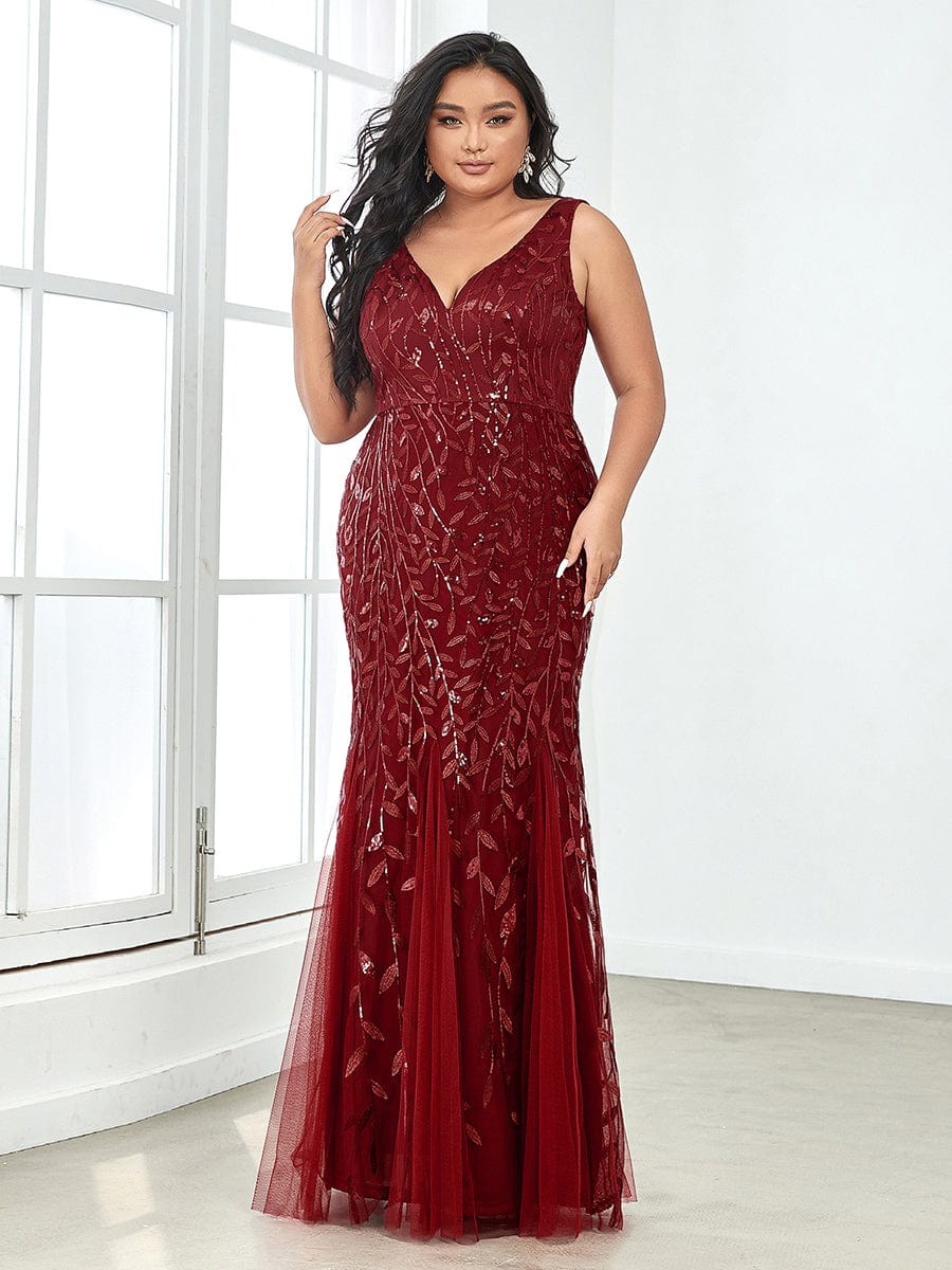 Elegant Plus Size Sequin Fishtail Formal Evening Gown