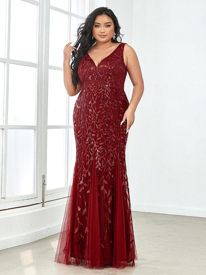 Elegant Plus Size Sequin Fishtail Formal Evening Gown