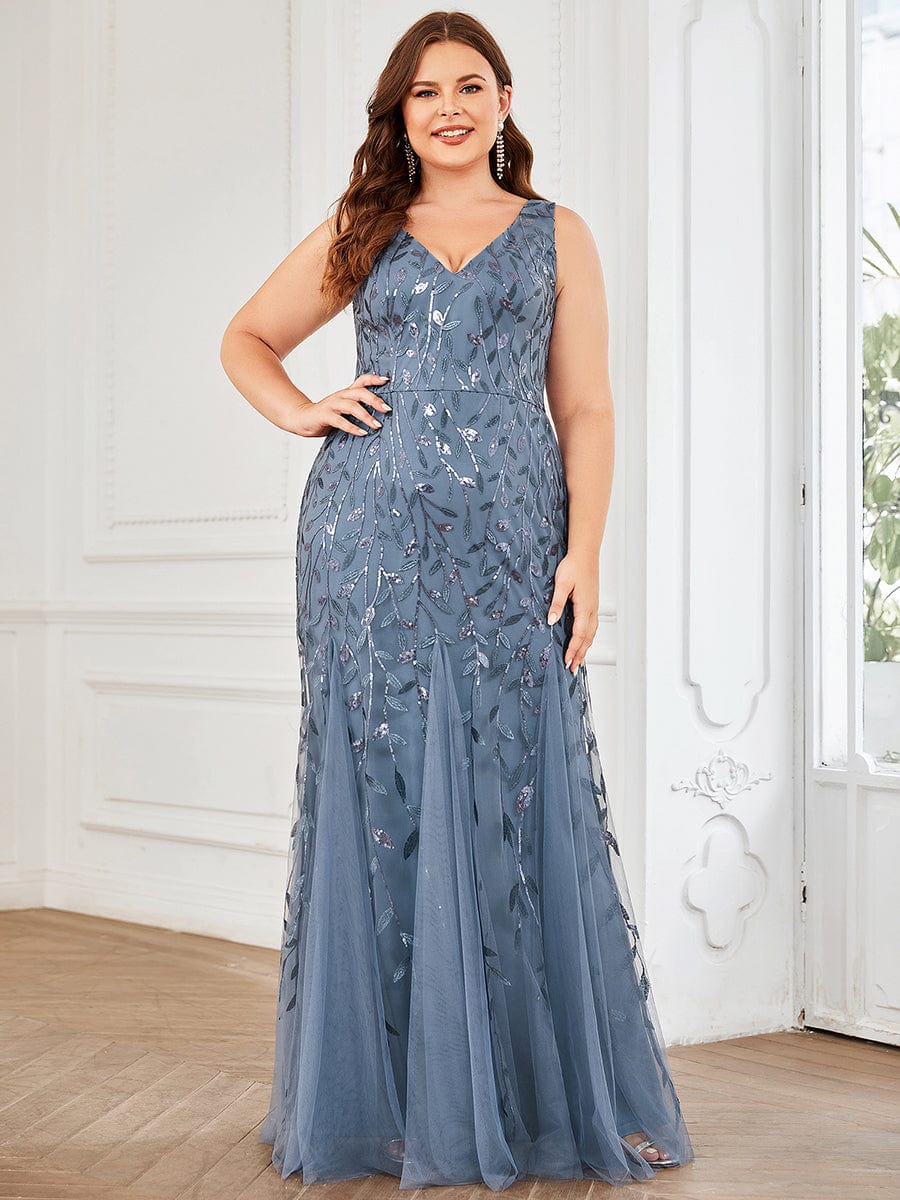 Elegant Plus Size Sequin Fishtail Formal Evening Gown